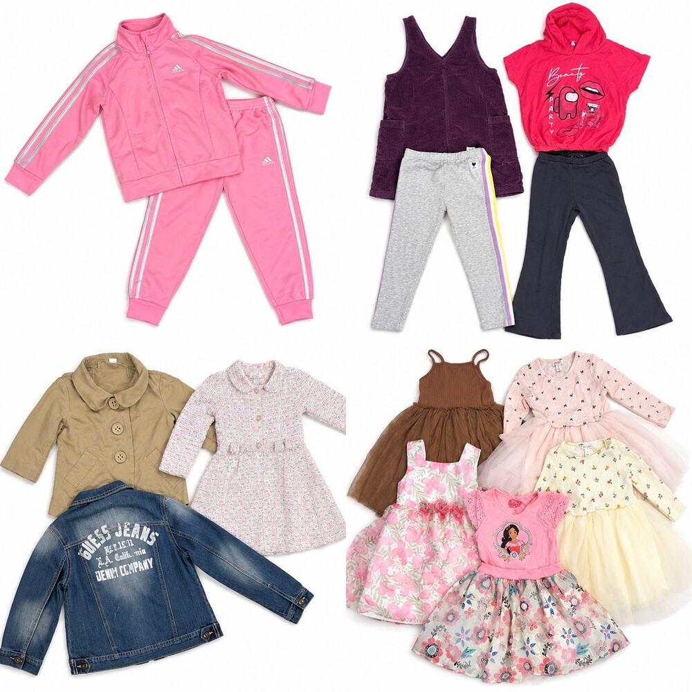 Girl 5-6Y Clothing Lot Of 17 Pcs Dresses Denim Jacket Trench Coat Express Adidas